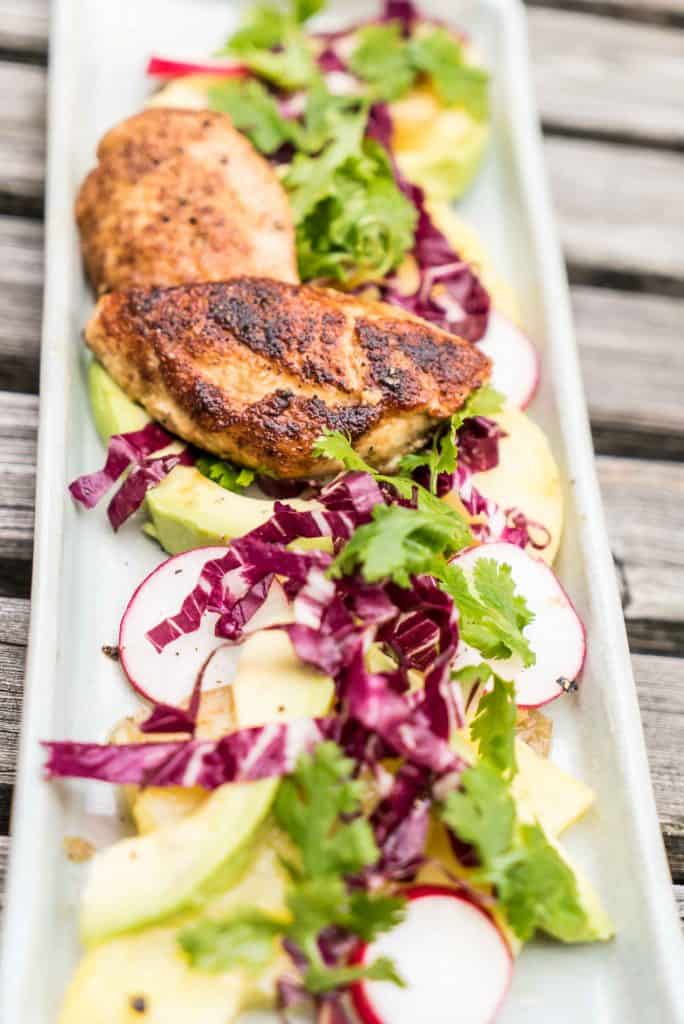 Avocado Kartoffel Salat mit Schnitzelchen